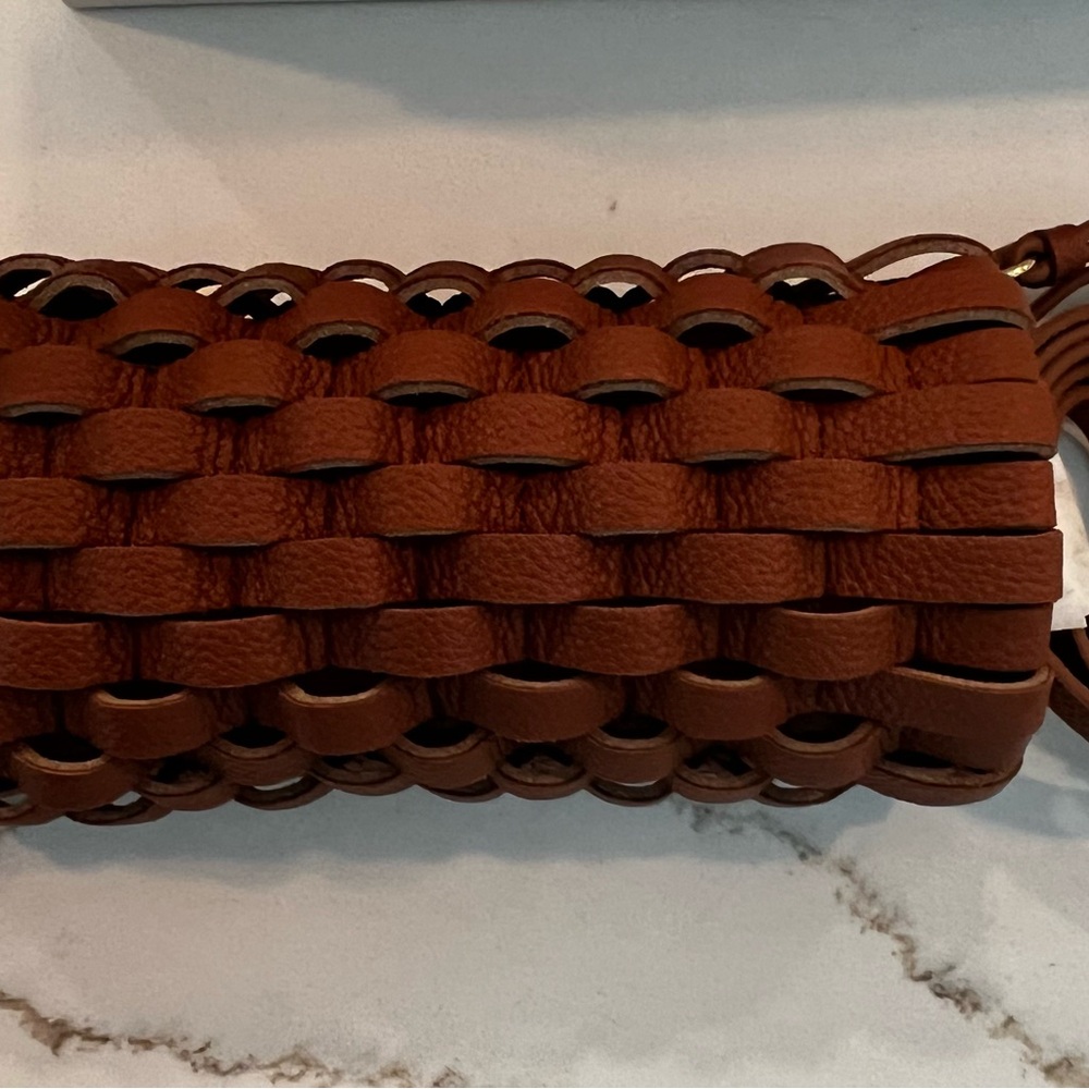 Brown Woven Leather Clutch